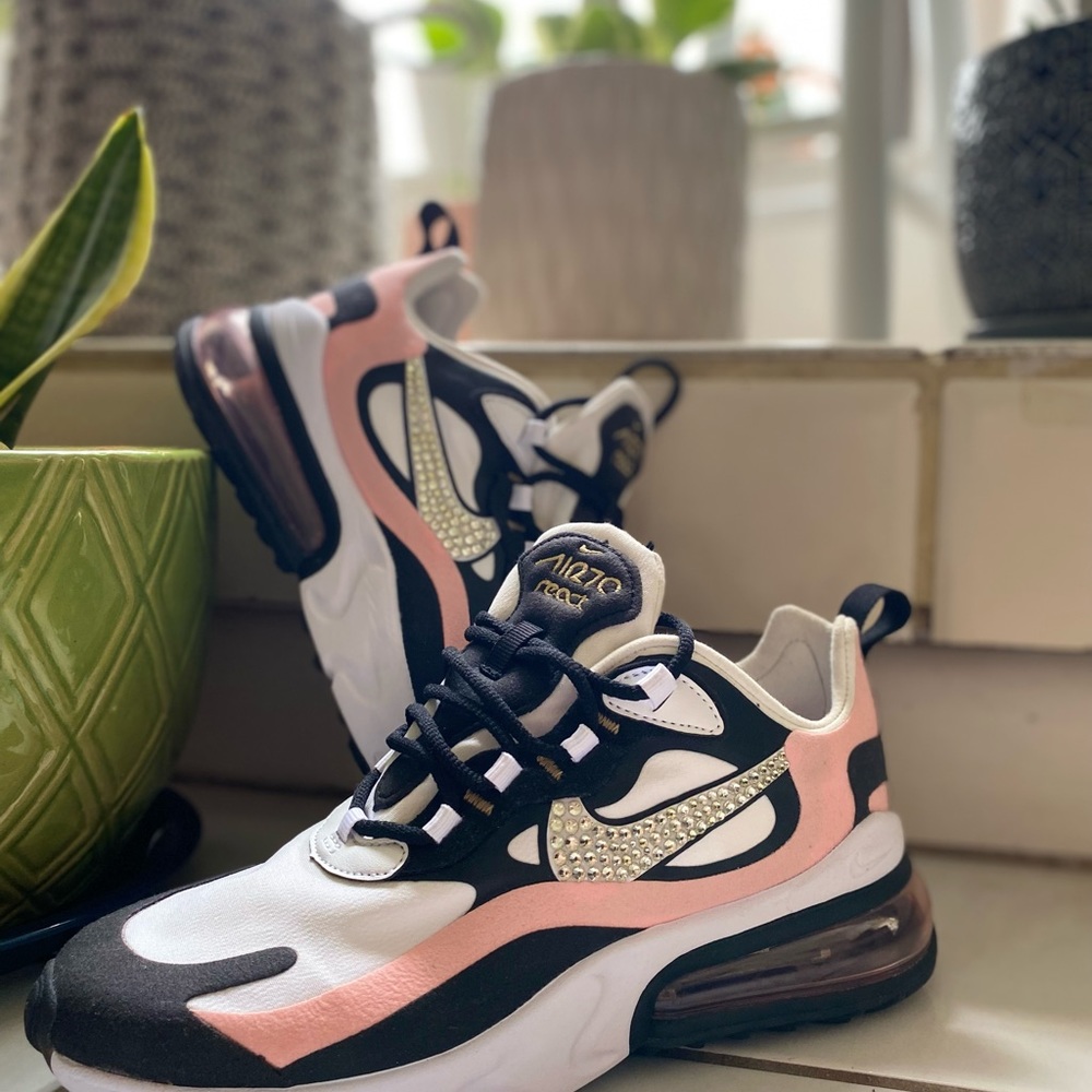 Nike Air Max React 270 Custom Swarovski Crystal Rare Coral Running Sneaker 7